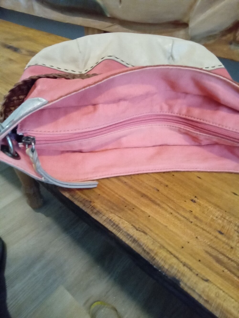 The Sak Vintage Colorblock Hobo Bag Pink, Beige, Silver Brown Braided Strap - Picture 8 of 13